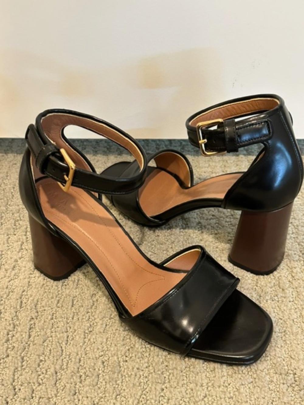 MARNI Black Leather Sandal Heels, Size 38